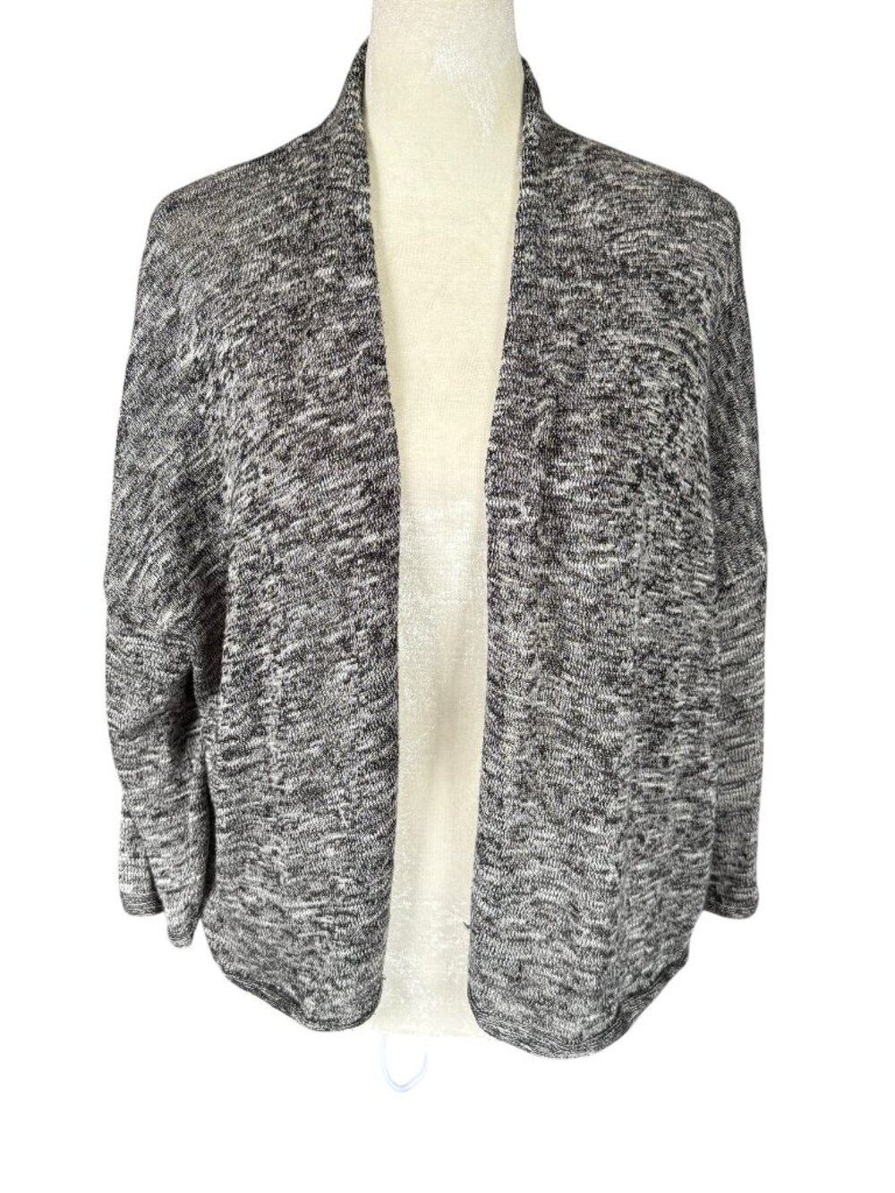 Divided women's black and white heathered 3/4 sleeve open cardigan sweater XS